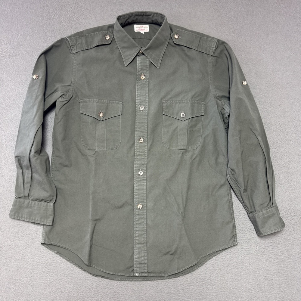 VTG 80s Abercrombie and Fitch Safari Shirt Mens L Olive Utility Explorer Outdoor
